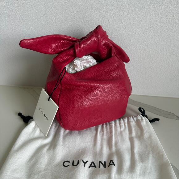 New Cuyana Mini Bow Bag Raspberry, Pebbled, Gold - Picture 1 of 9